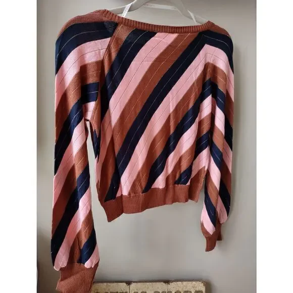 NWT Revolve‎ Foxiedox Nina Striped Retro Crop Sweater Sz L - Picture 5 of 6